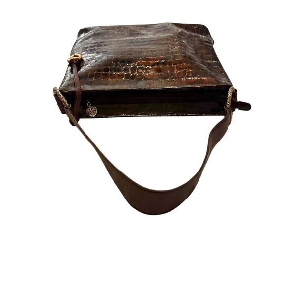 Brighton Brown Black Leather Snakeskin Pattern Medium Large Shoulder Bag - Picture 8 of 15